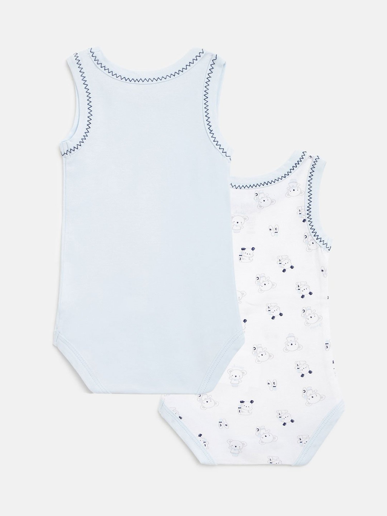 Chicco Kids White & Light Blue Printed Bodysuit (Pack Of 2)