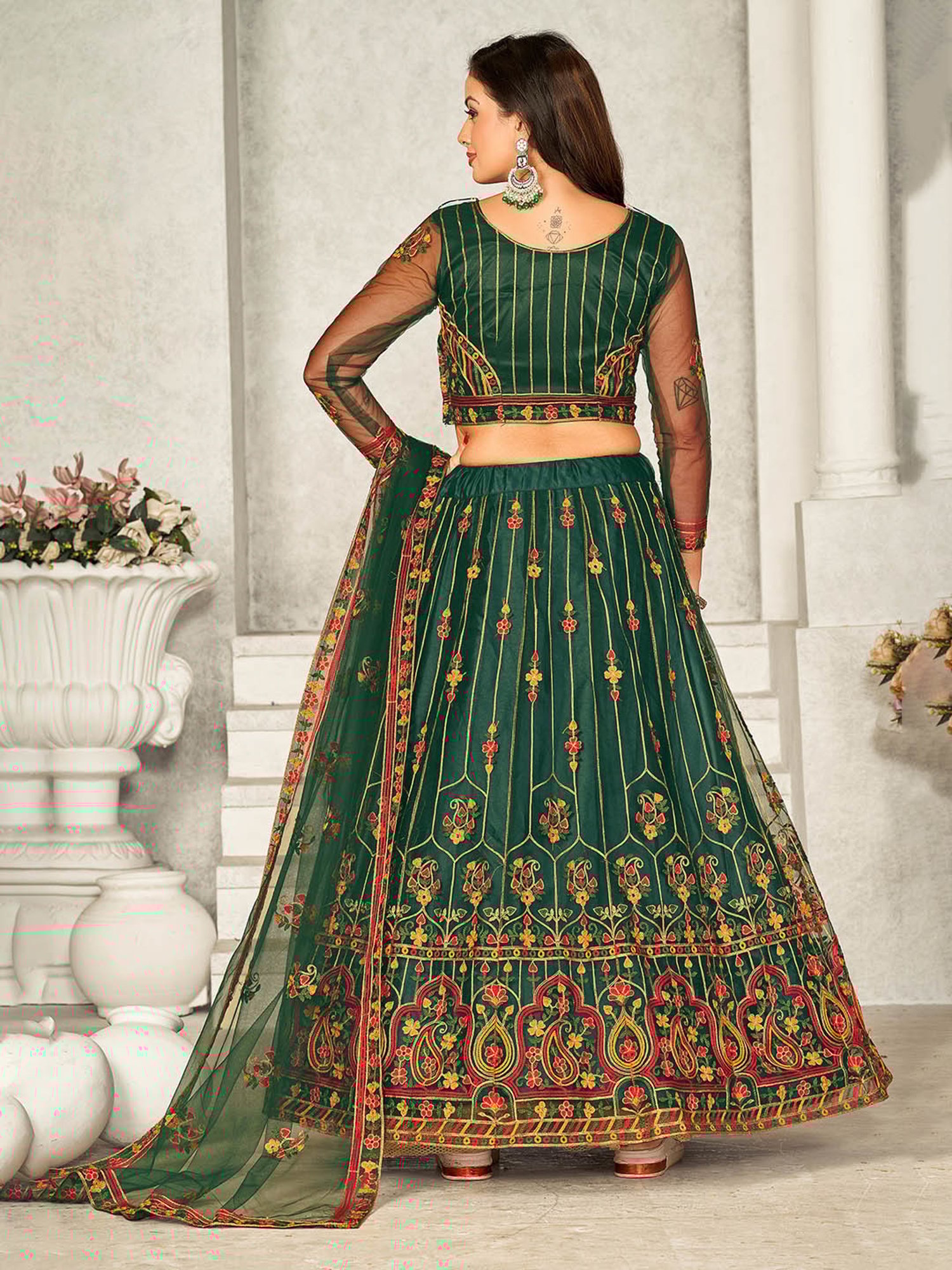 Warthy Ent Green Embroidered Lehenga Choli Set With Dupatta