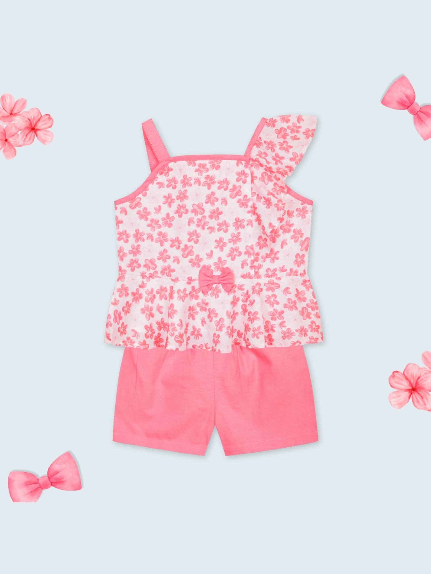 Budding Bees Kids Pink & White Floral Print Top with Shorts