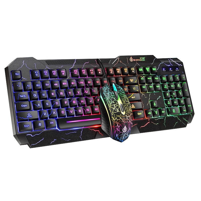 Shipadoo D620 Gaming Keyboard and Mouse Set, Colorful Crack Backlit USB Computer Gaming Wired Keyboard and Mouse Set