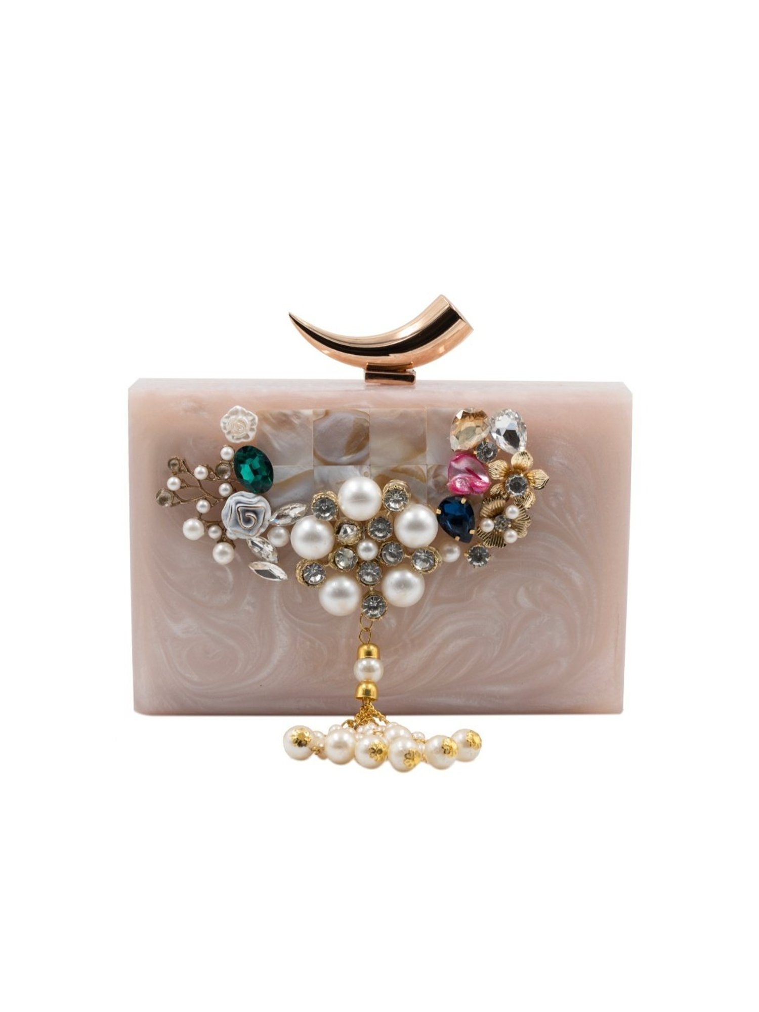 Sugarcrush Beige Luxury Studded Small Clutch