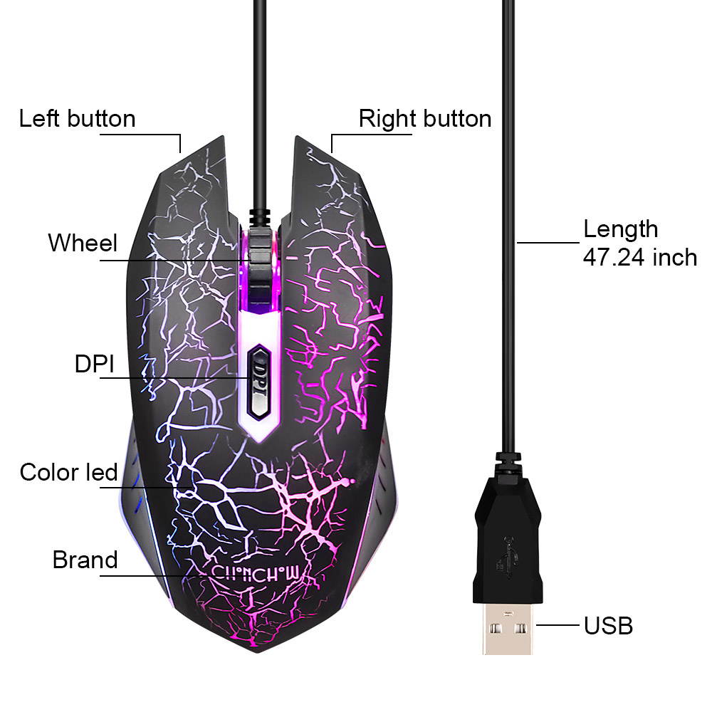 Wired Gaming Mouse 4 Buttons 5000DPI Mute Optical Computer Mouse Mice for PC Laptop Notebook Game Gamer Drop shipping