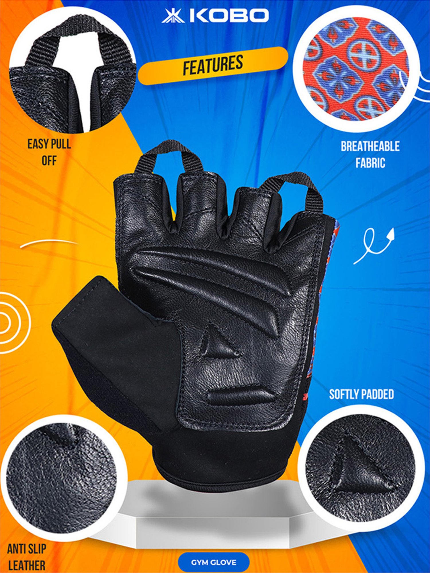 Kobo Weight Lifting Gym Gloves (Black) Size - L