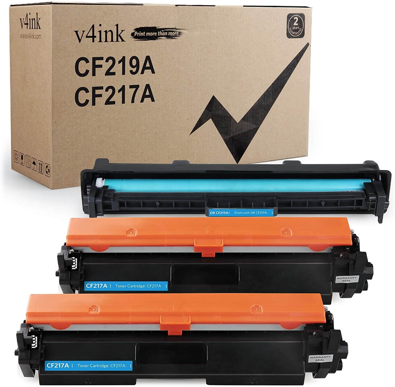V4INK 3PK Compatible Replacement for HP 17A 19A CF217A Toner Cartridge CF219A Drum Black Ink Set for HP Laserjet Pro MFP M130fw M130nw M130fn M130a M102w M102a M130 M102 Printer &ndash; 1xDrum + 2xToners