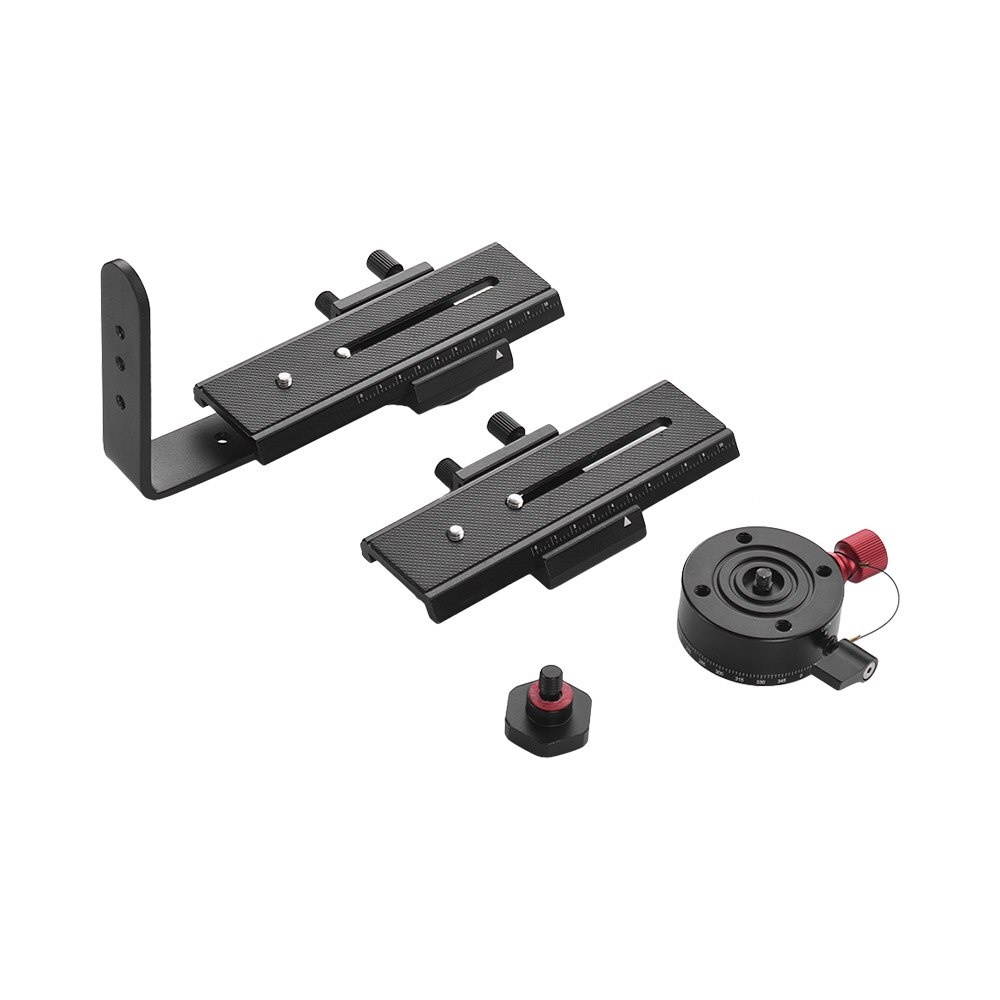 Andoer 720 Degree Panoramic Head Swivel Panoramic Indexing Rotator+2 Way Rail Slider+L Bracket Kit for Canon Nikon Sony DSLR