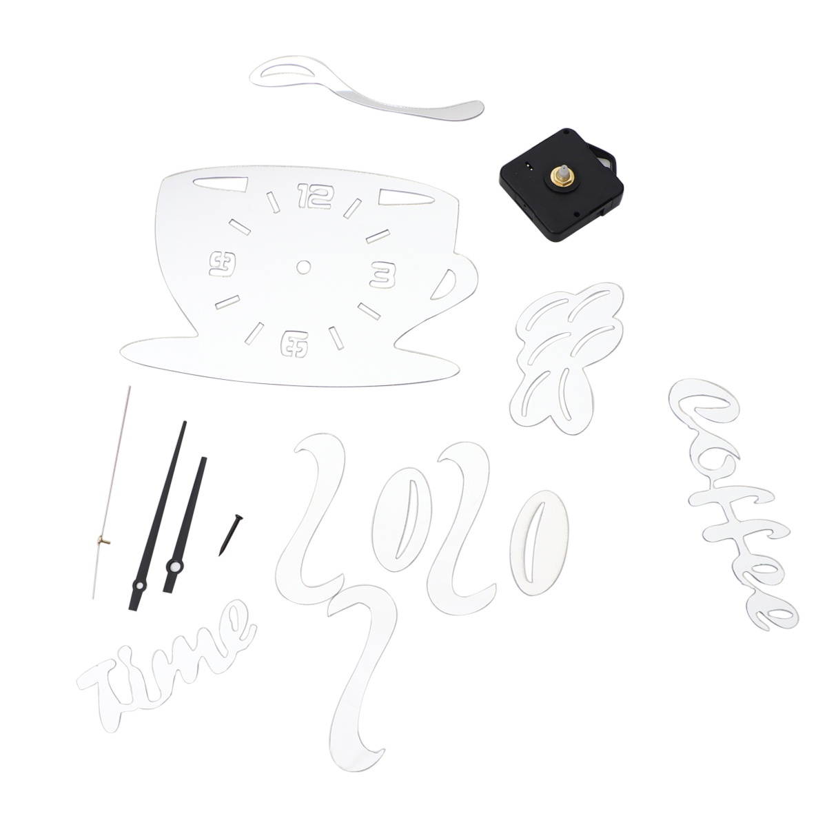 Coffee Cup Pattern Wall Clock Acrylic Clock Creative Wall Sticker Wall Paster Silver