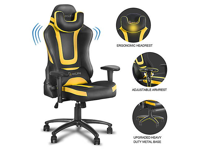 Office Gaming Chair Carbon PU Leather Reclining Black Racing Style, Executive Ergonomic Hydraulic Swivel Seat with U-Shaped Headrest and Lumbar Support,Red,GC18