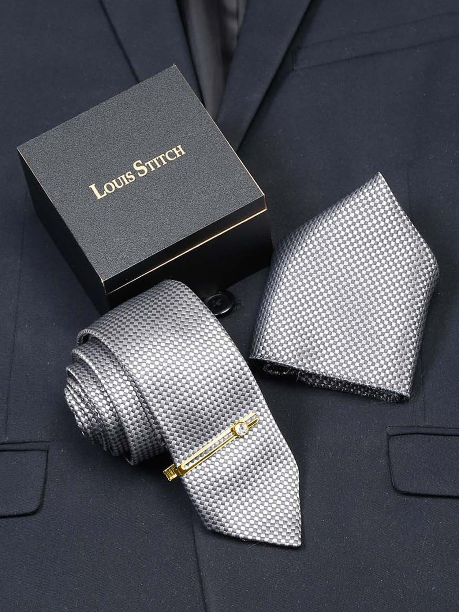 Louis Stitch Blue Printed Necktie Gift Set - Set of 3