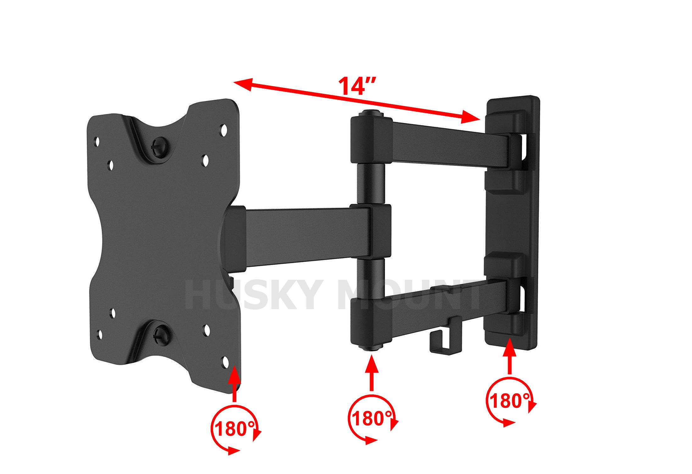 HUSKY MOUNT Full Motion Tilt Swivel HDTV Wall Mount 10 16 22 24 27" LED LCD Flat Screen 100x100mm VESA/44 lbs Capacity