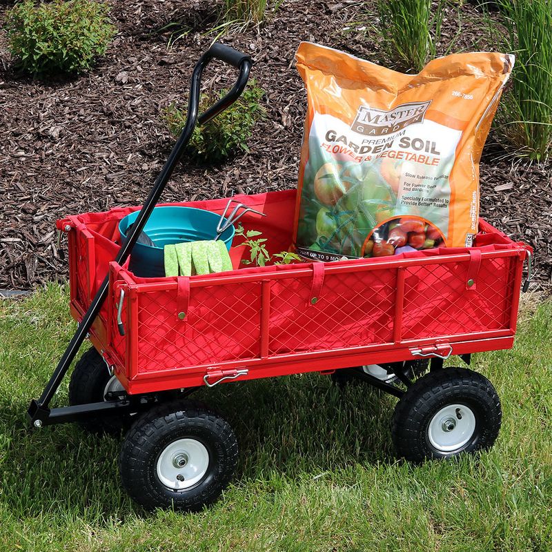 Sunnydaze Outdoor Lawn and Garden Heavy-Duty Steel Utility Cart with Removable Sides and Weather-Resistant Polyester Liner - Red