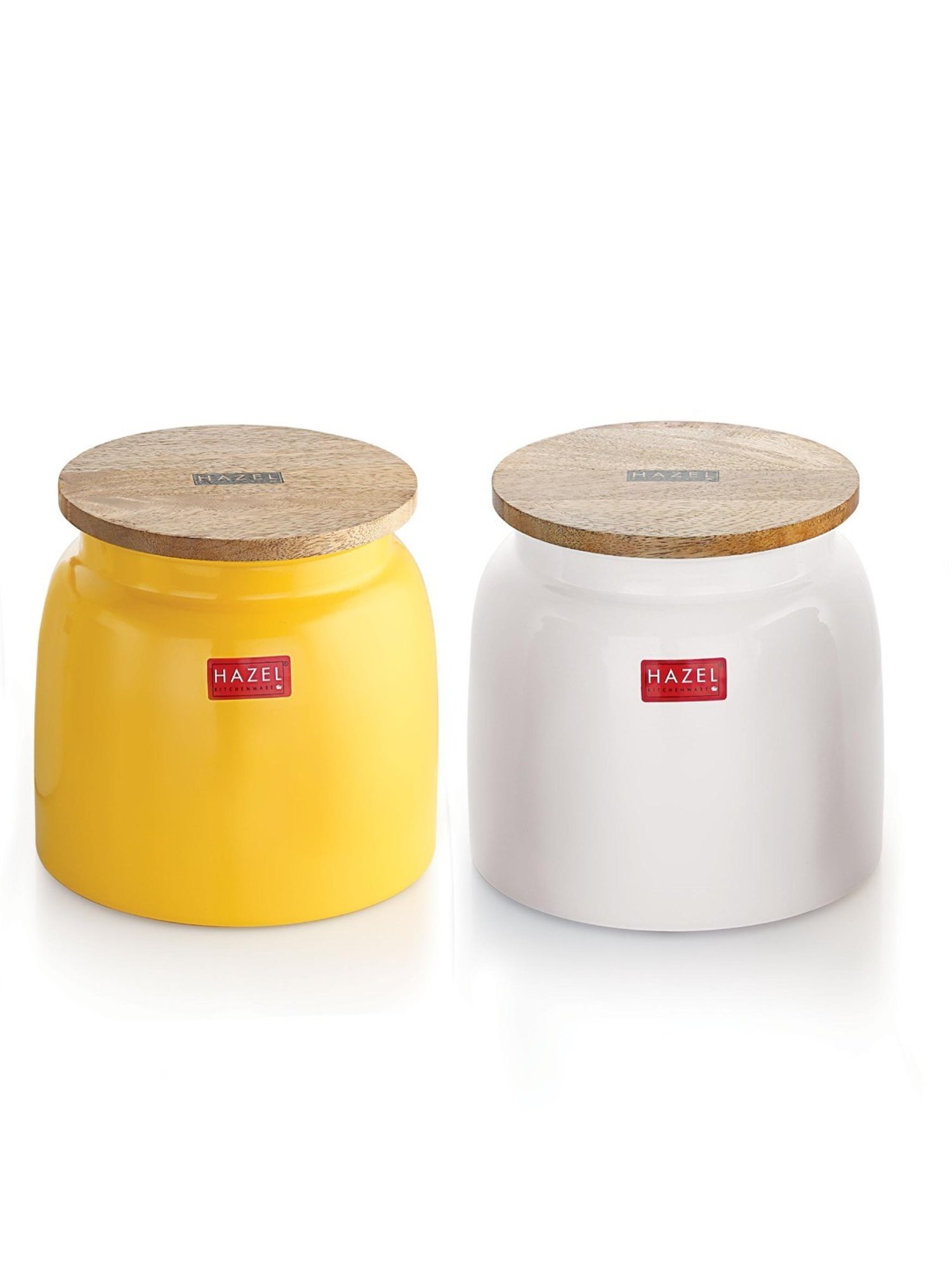 HAZEL Yellow & White Galvanized metal Storage Container with Lid - Set of 2