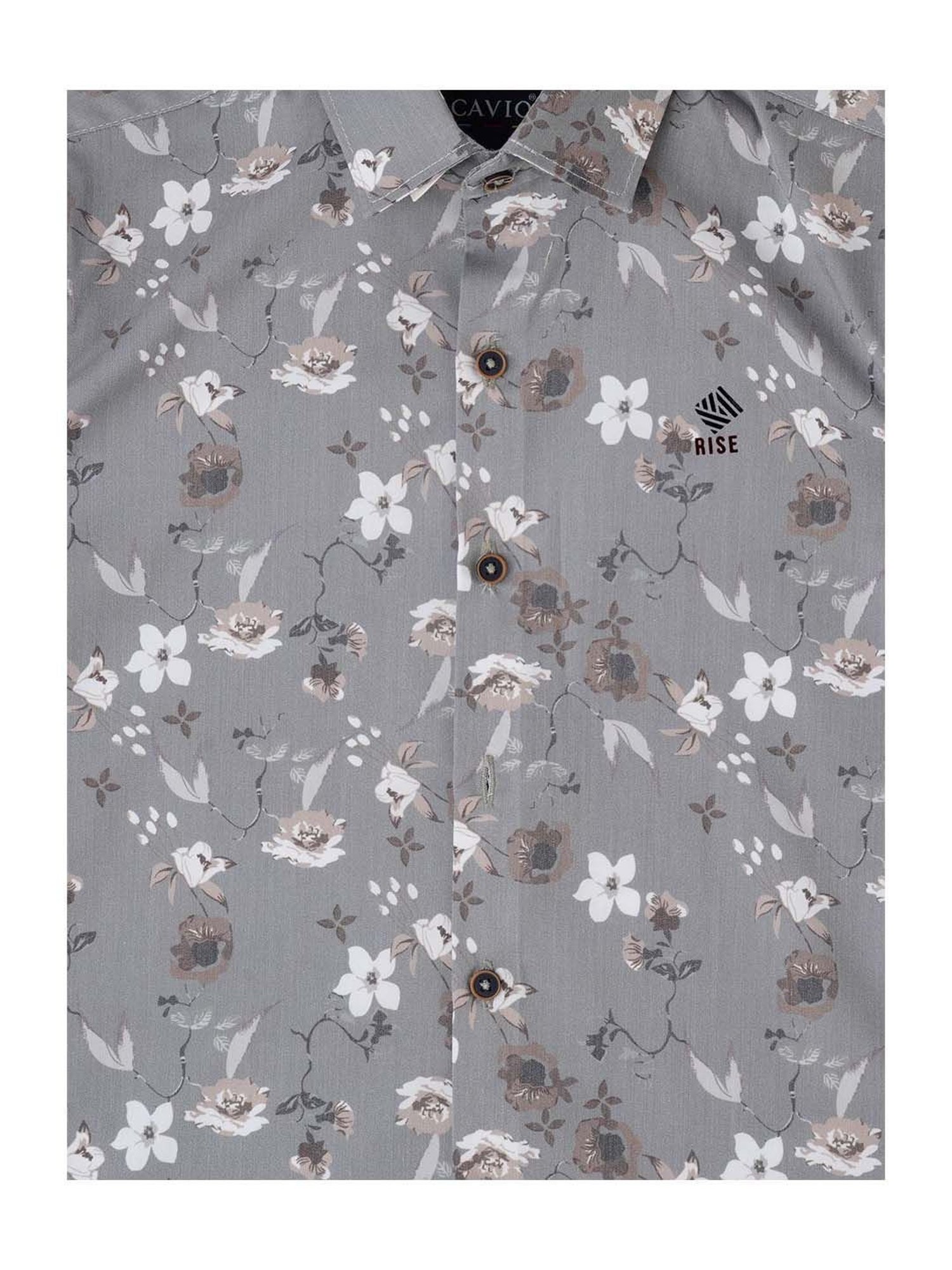 Cavio Kids Grey Cotton Floral Print Full Sleeves Shirt