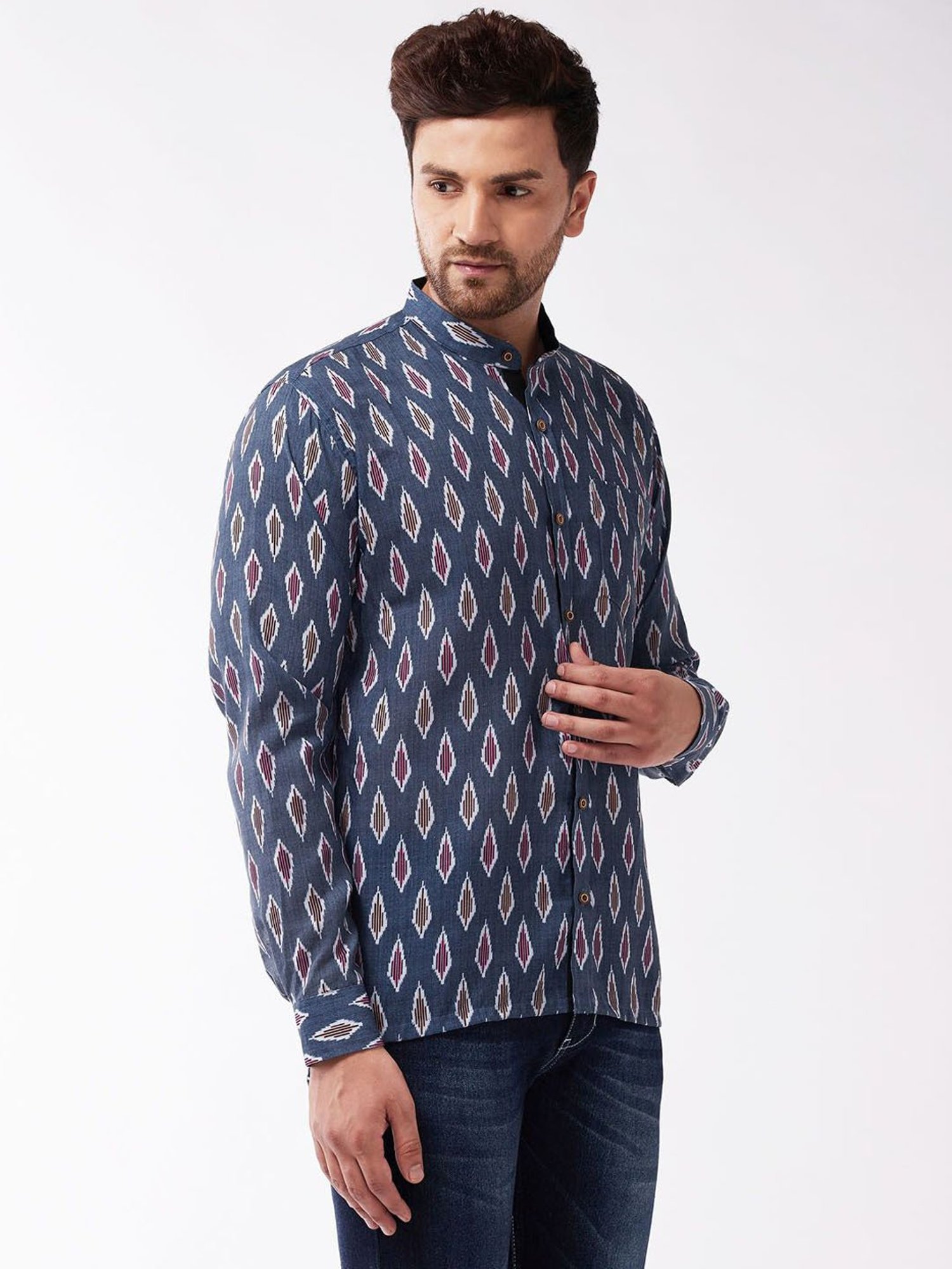 Vastramay Grey Cotton Straight Fit Printed Shirts
