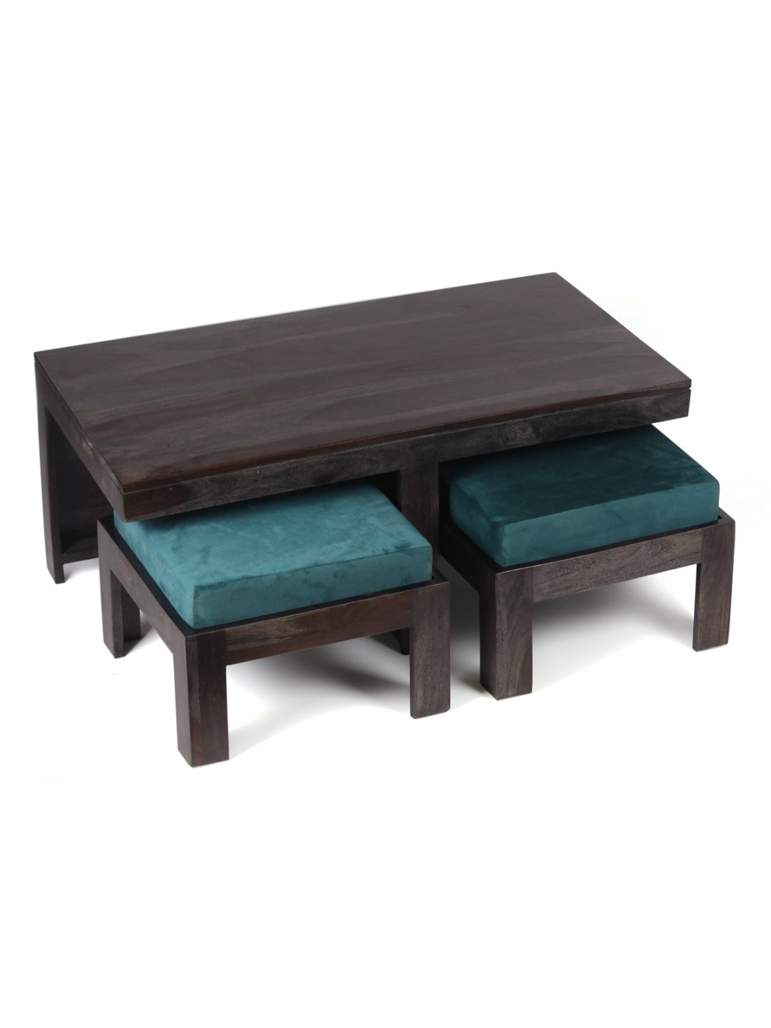 Ikiriya Irish Blue & Dark Brown Wood Coffee Table for Living Room Mahogany Finish