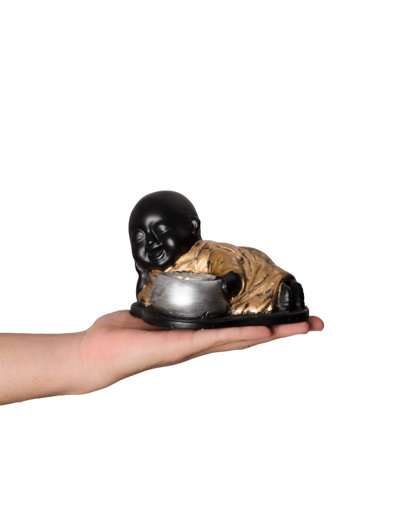 eCraftIndia Set of 2 Golden Monks Polyresin Tealight Holder