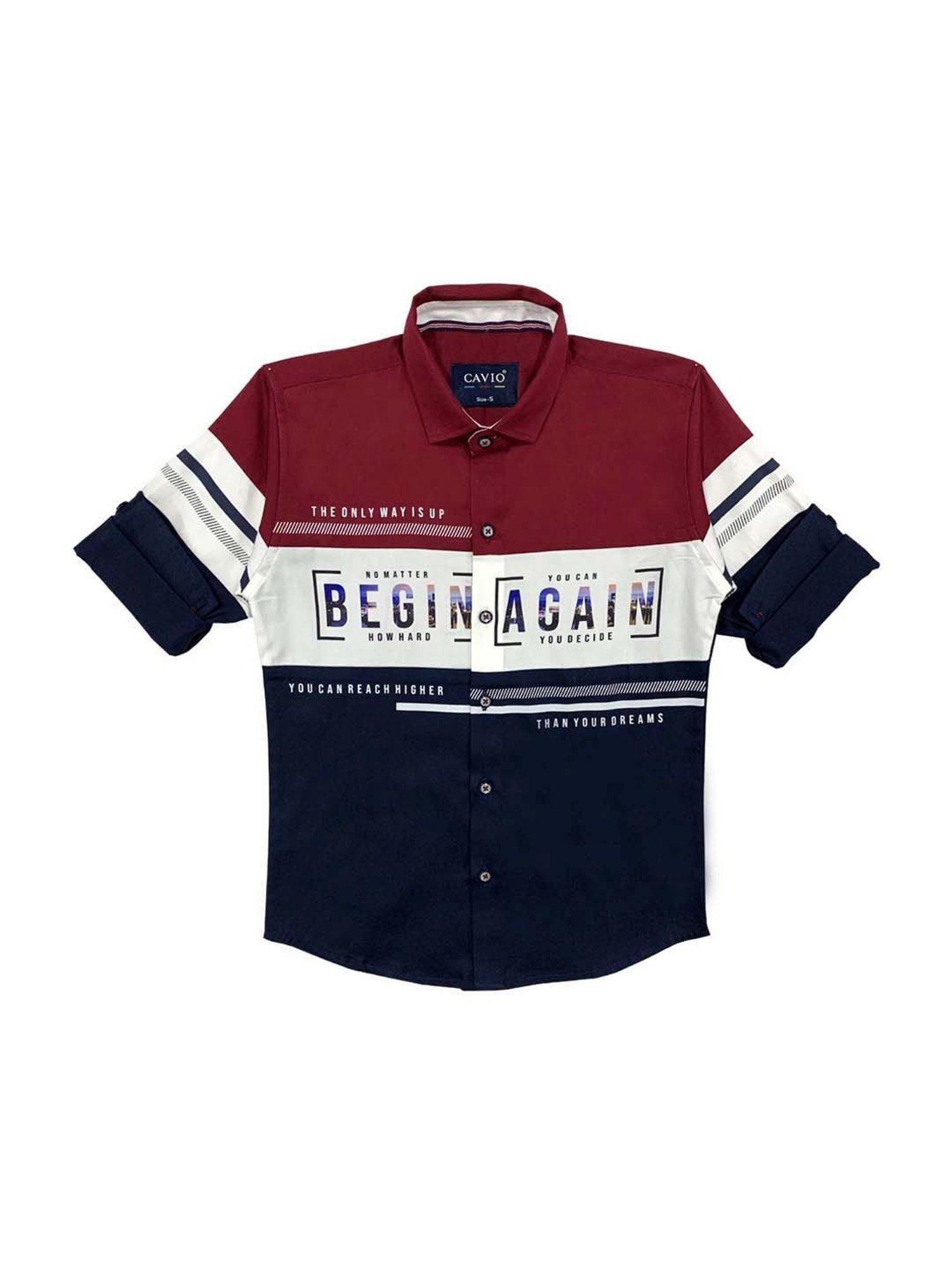 Cavio Kids Maroon & Navy Cotton Color Block Full Sleeves Shirt