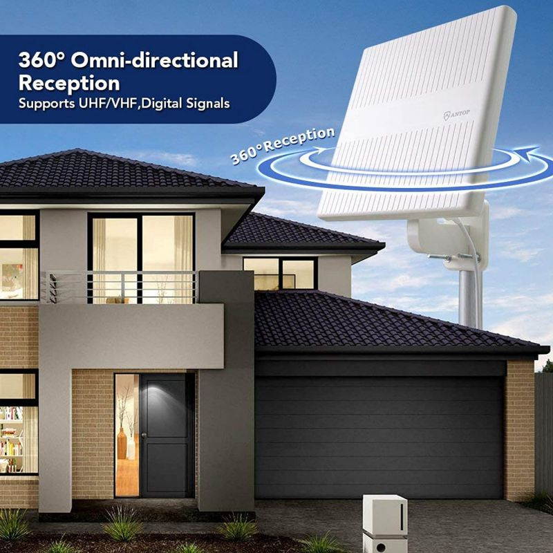 ANTOP Omnidirectional Outdoor TV Antenna, 360&deg; Reception HDTV Antenna 65 Miles with Built-in 4G LTE Filter and Smartpass Amplifier for Indoor,Outdoor,RV,Attic Use, Supports VHF & UHF Signals