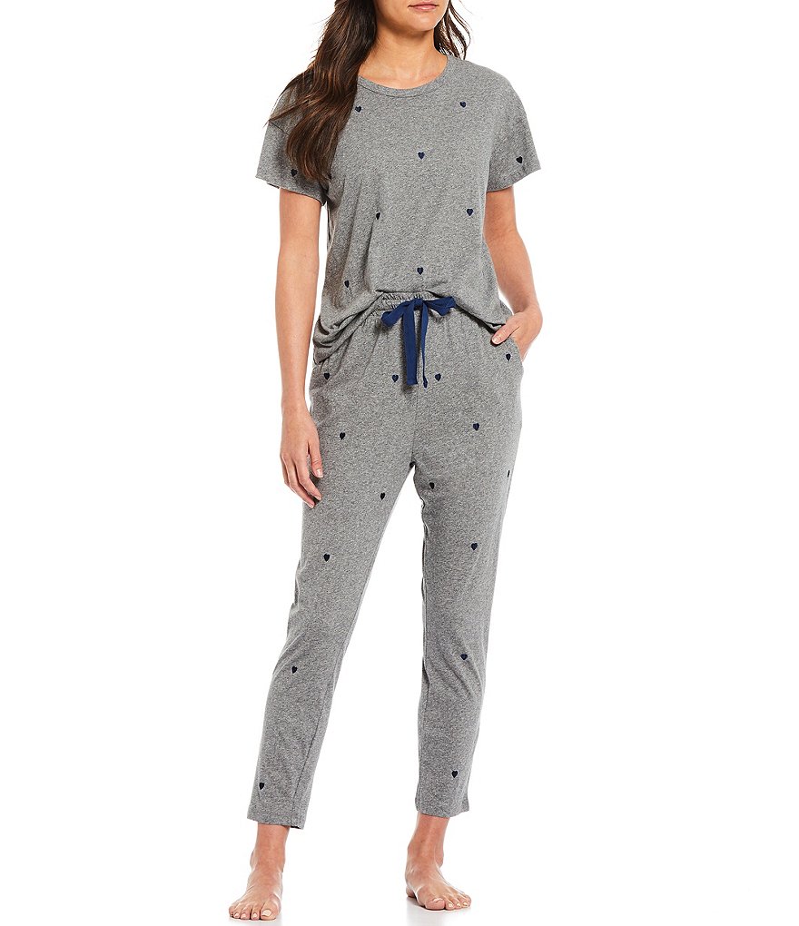 Papinelle Embroidered Heart Organic Cotton Round Neck Short Sleeve Coordinating Pajama Set