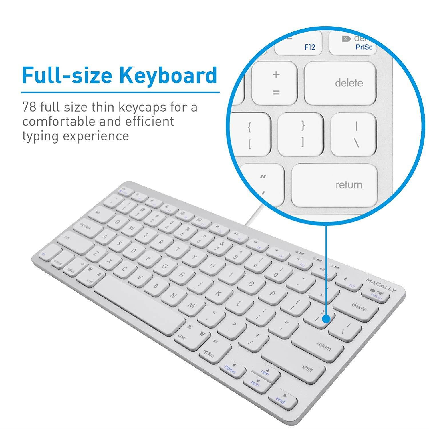 Macally USB Wired Compact Keyboard | Small & Slim Design | Compatible with Apple Mac Mini/iMac Desktops, MacBook Pro/Air Laptops, and Windows PC Notebook Computers - Aluminum (Aluminum Silver)