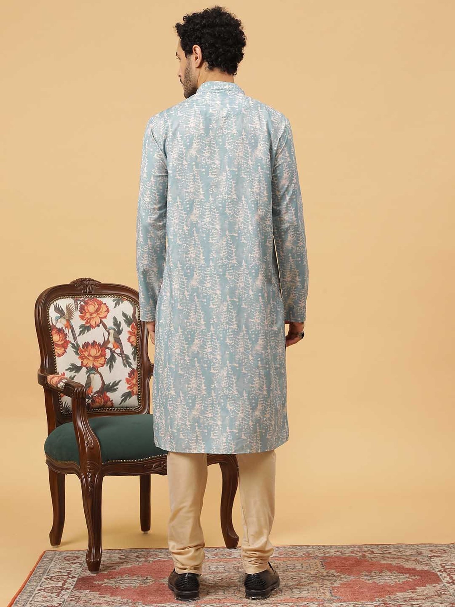 TABARD Sky Blue & Beige Regular Fit Printed Kurta & Churidar Set