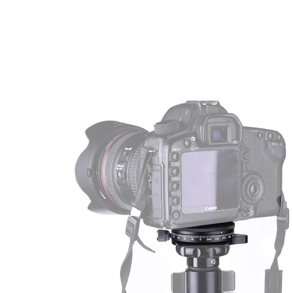 koolehaoda Camera Panoramic Panning Base with Arca Swiss Style Plate, Aluminum Alloy Black Panorama Tripod Head with Bubble Level for Tripod Monopod DSLR Cameras, Load Capacity 22 LBS