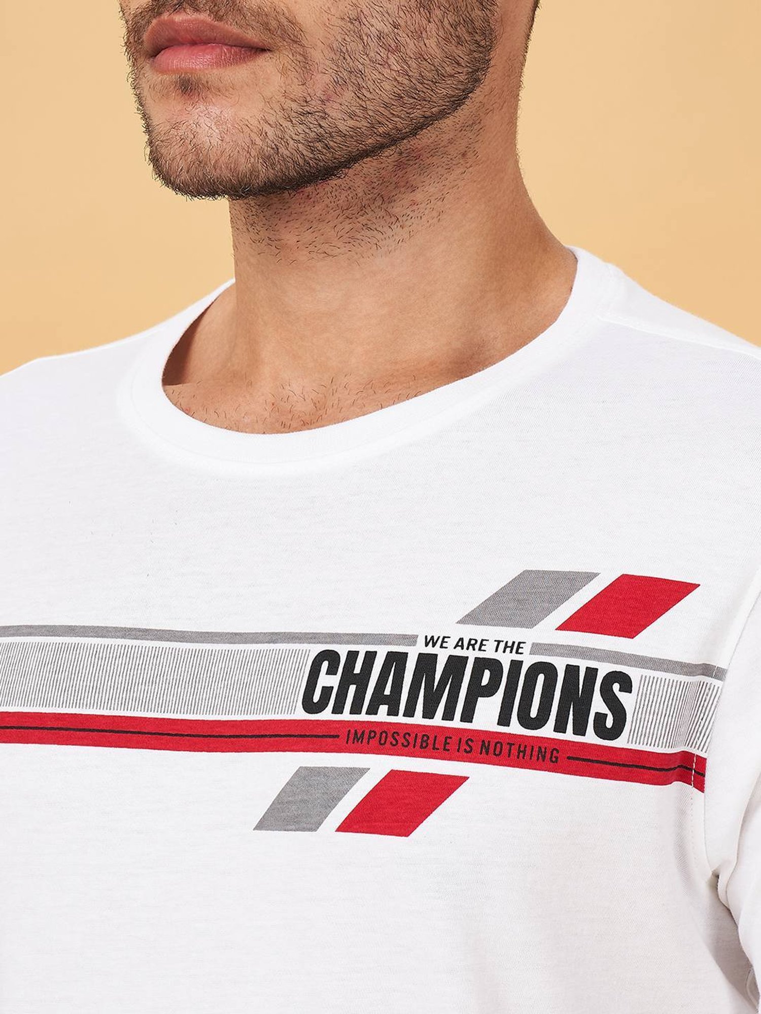 Ajile by Pantaloons White Cotton Slim Fit Printed T-Shirt