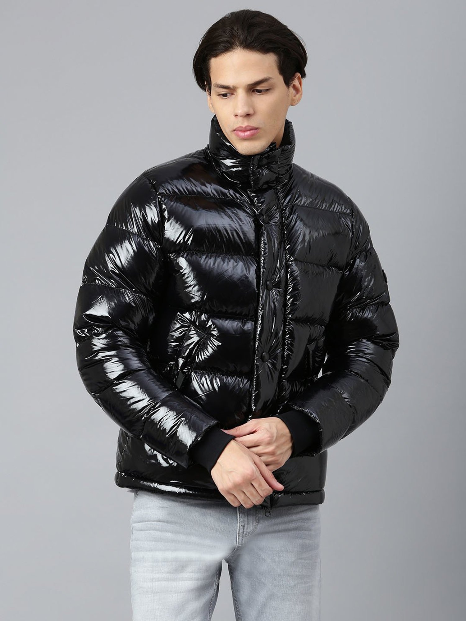 Woods Black Regular Fit Quilted Jacket