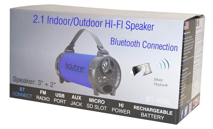 Boytone BT-40BL Portable Bluetooth Indoor/Outdoor Speaker 2.1 Hi-Fi Cylinder FM Built in Rechargeable Battery