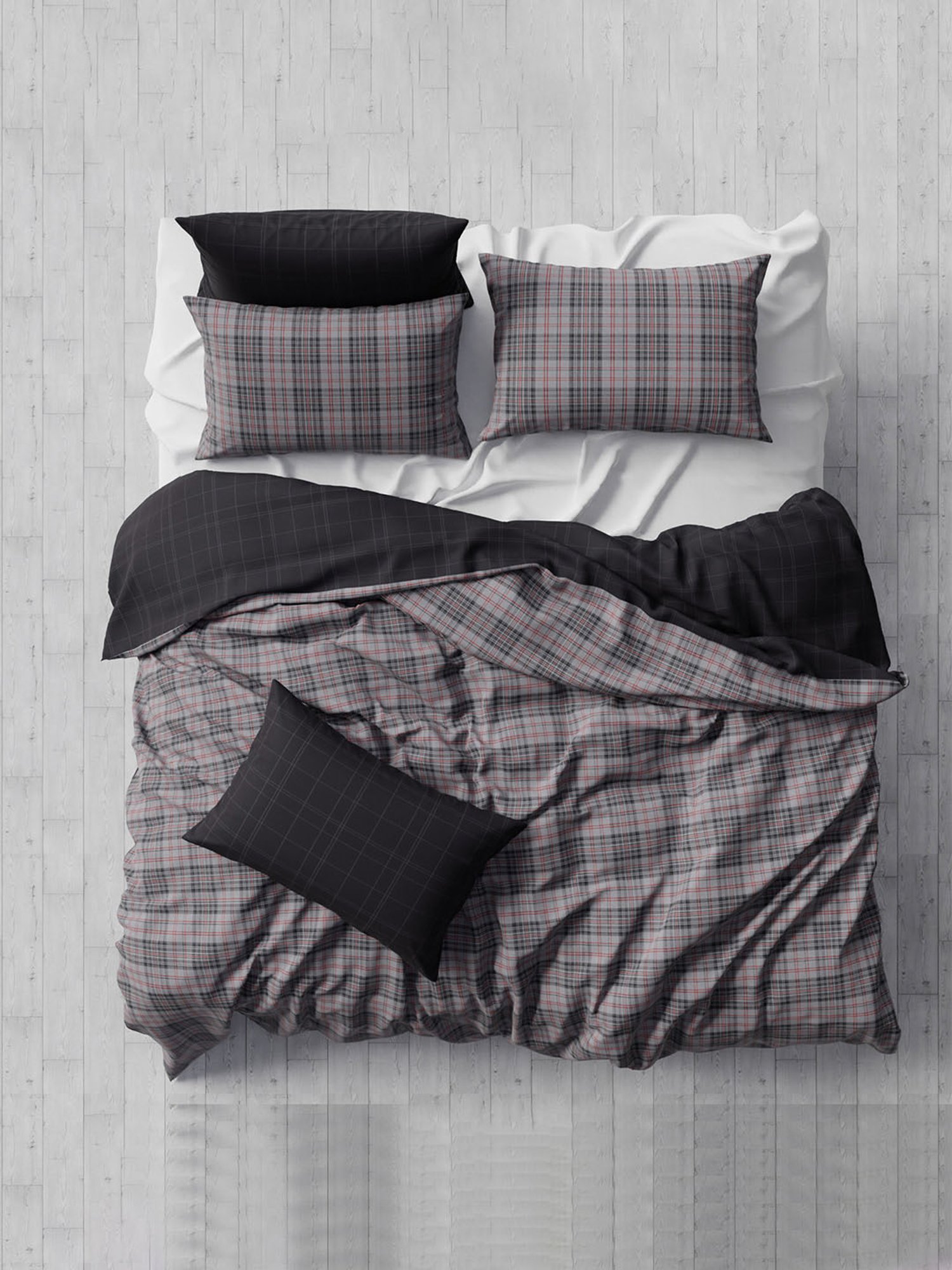 Stoa Paris Urbain Geometric Grey & Red 230 TC Microfibre King Duvet Cover with 4 Pillow Covers