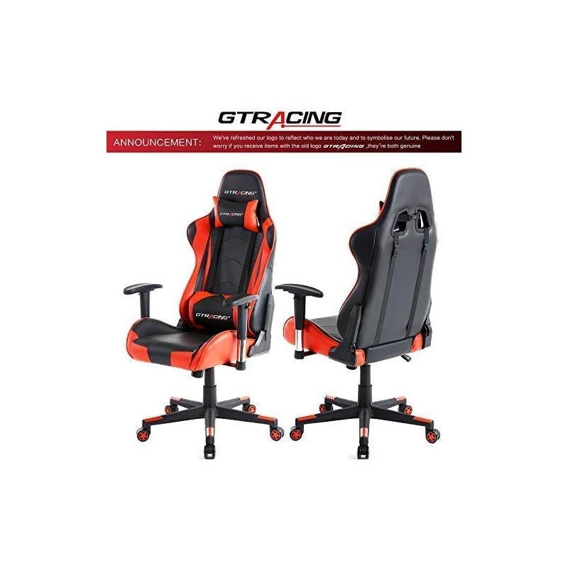 Gaming Chair Racing Office Computer Ergonomic Video Game Chair Backrest and Seat Height Adjustable Swivel Recliner with Headrest and Lumbar Pillow Esports Chair Red