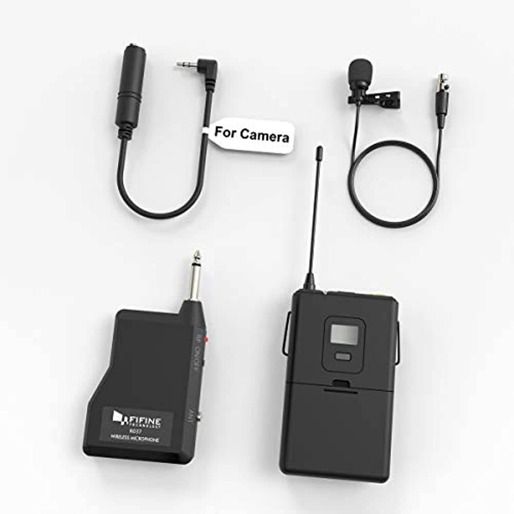 FIFINE 20-Channel UHF Wireless Lavalier Lapel Microphone System with Bodypack Transmitter, Mini XLR Female Lapel Mic and Portable Receiver, Quarter Inch Output. Perfect for Live Performance-K037