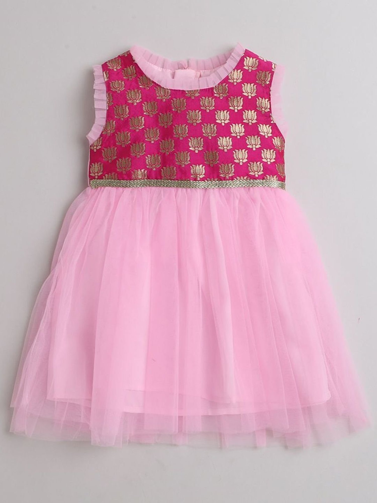 Many Frocks Kids Pink Embroidered Dress