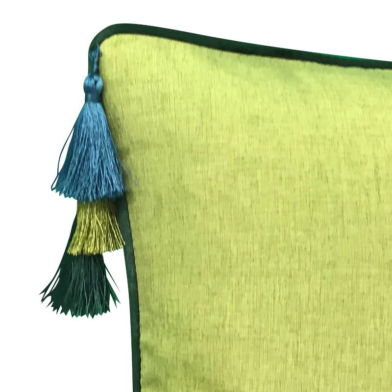 18"x18" Velvet Reversible Tassel Square Throw Pillow Teal/Olive - Edie@Home