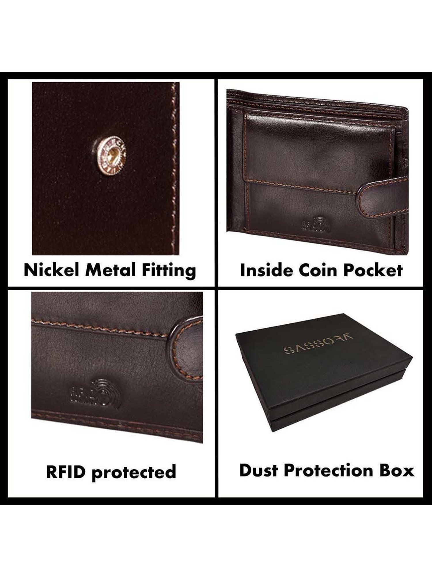 SASSORA Brown Casual Leather Rfid Bi-Fold Wallet for Men