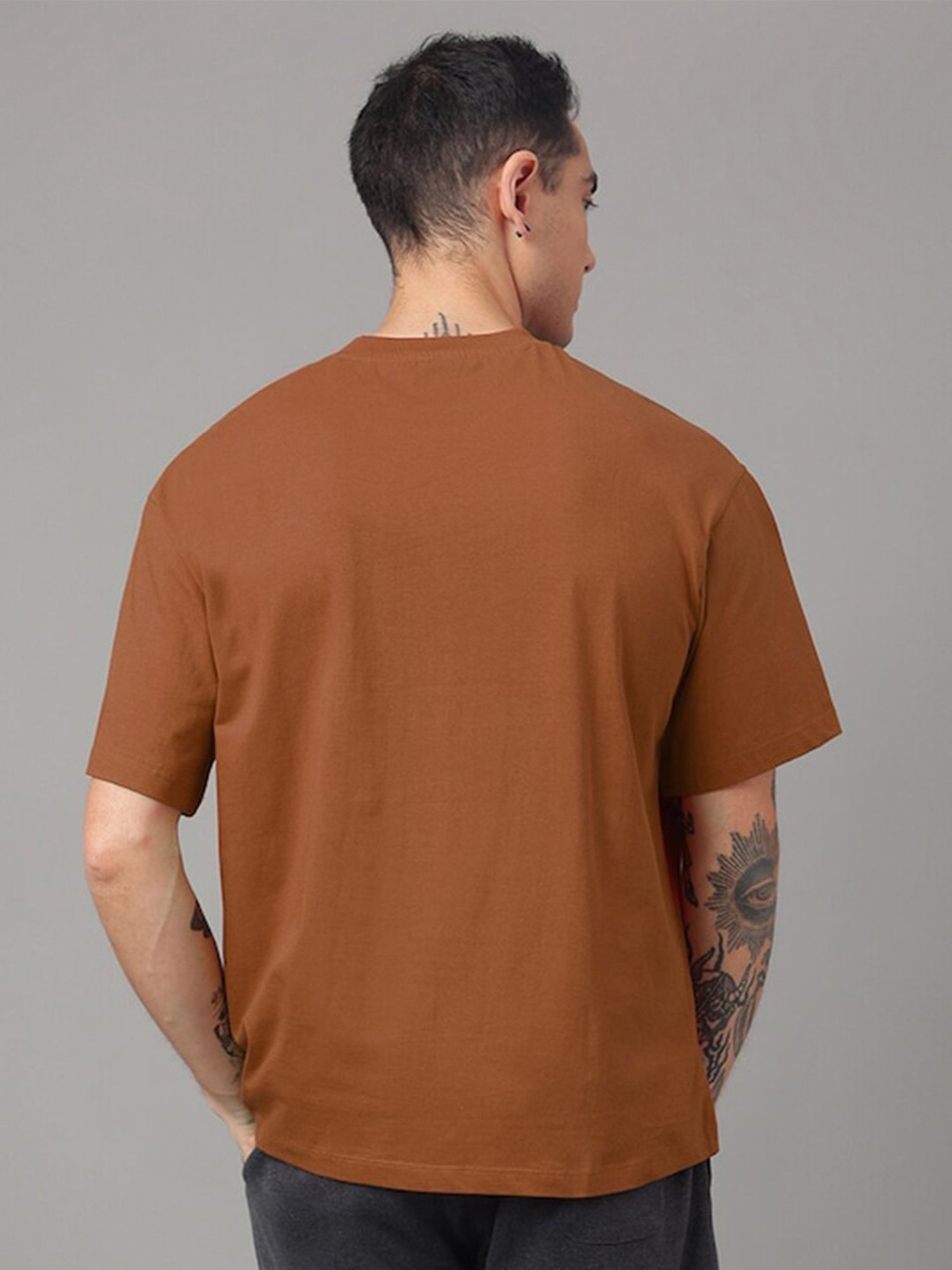 Free Authority Brown Loose Fit Naruto Printed Crew T-Shirt