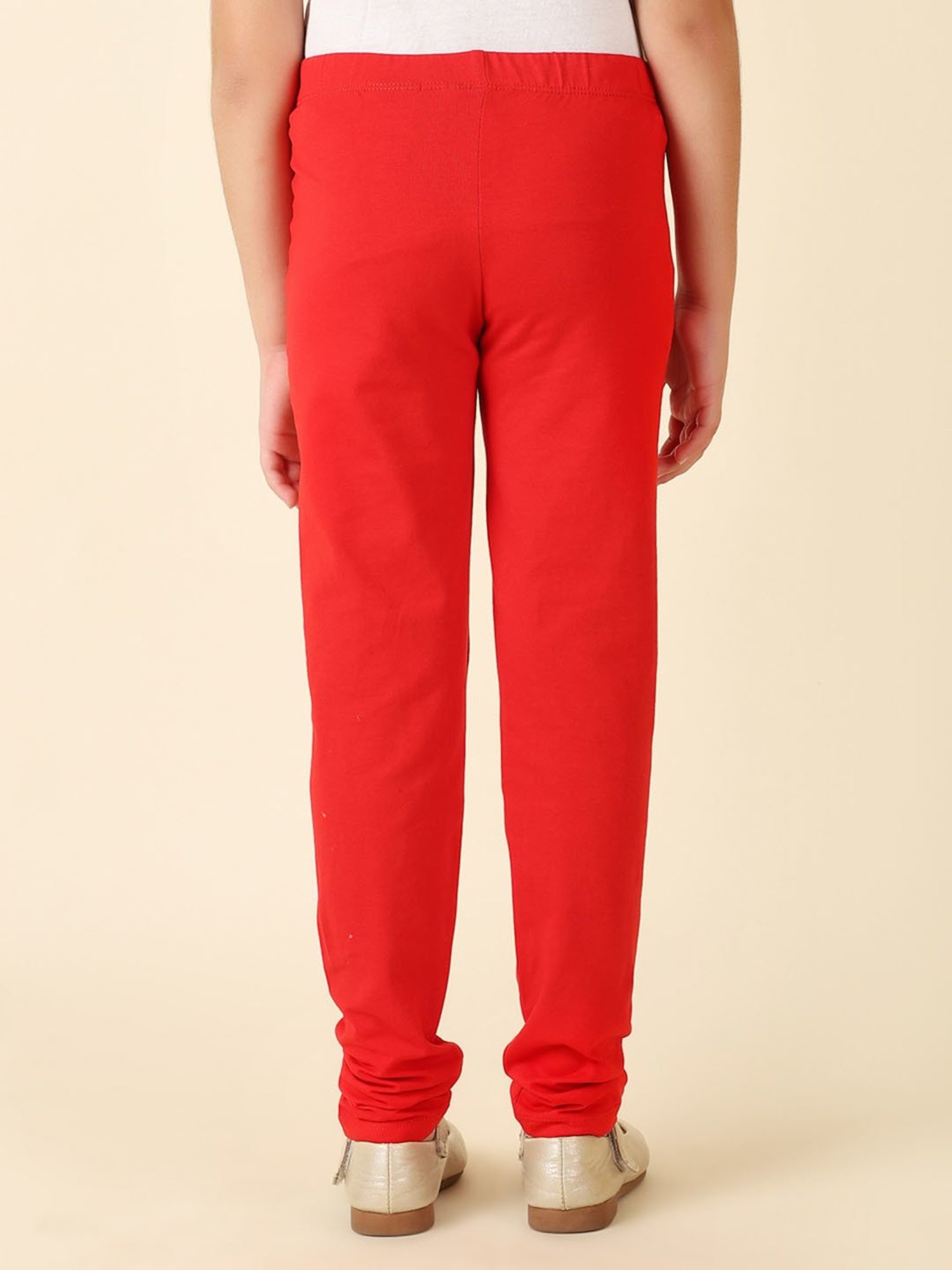 Fabindia Kids Red Solid Leggings