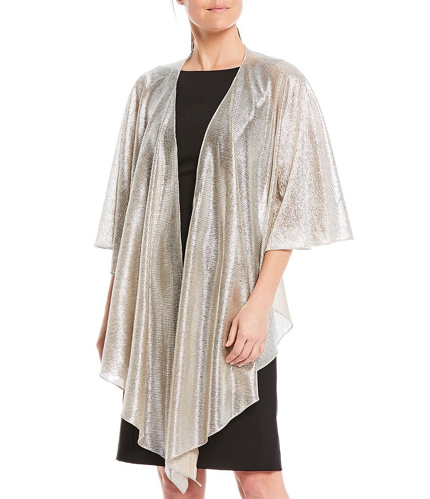 Cejon Metallic Crocheted Fringe Metallic Evening Wrap