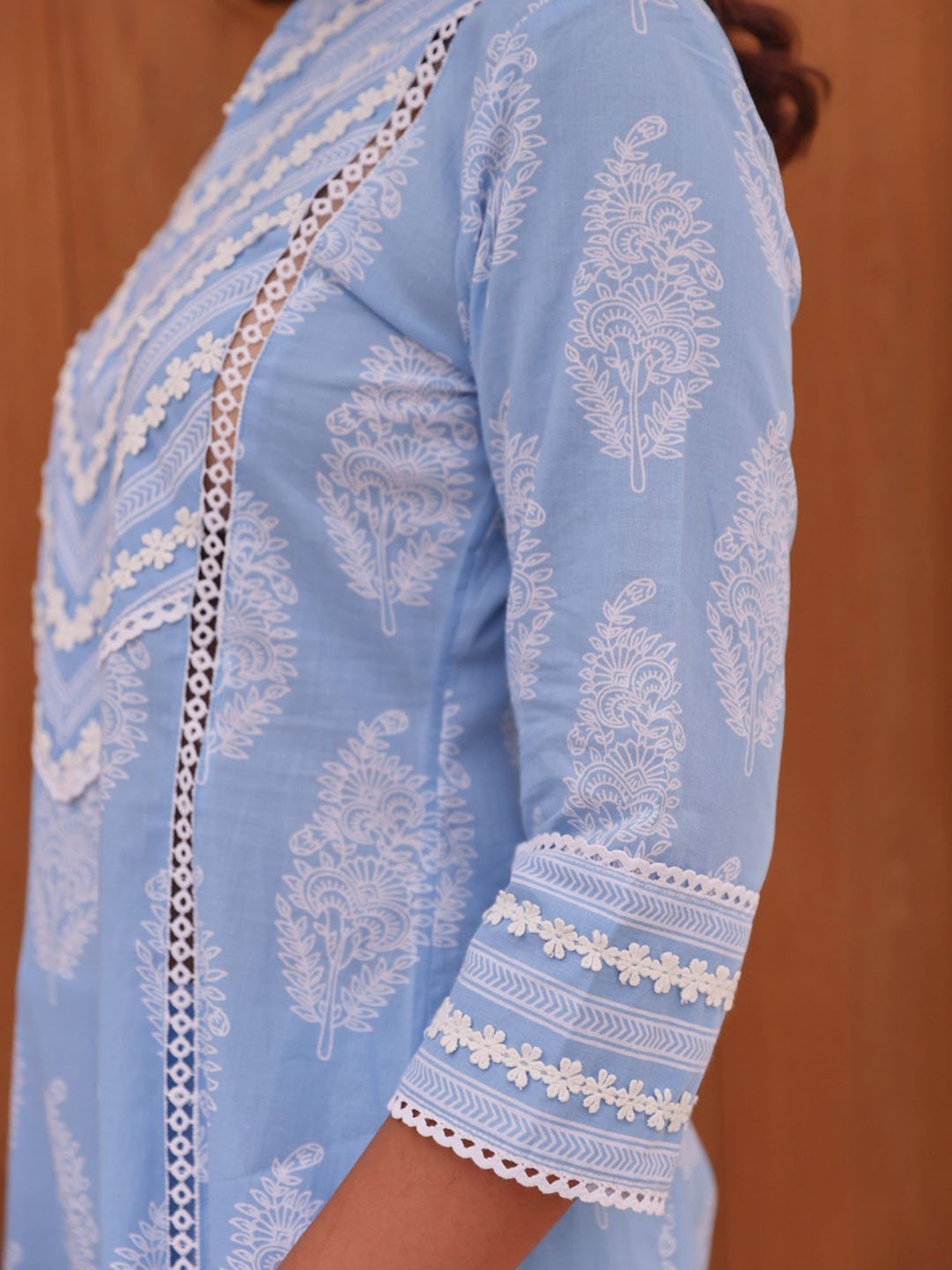 Ekohum Blue Cotton Printed Kurta Pant Set
