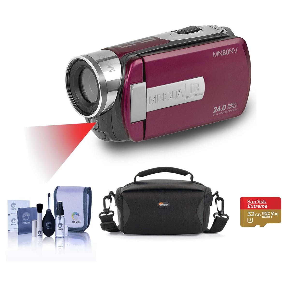 Minolta MN80NV 1080p Full HD 3" TS Camcorder with NV Maroon/Plum With ACC KIT