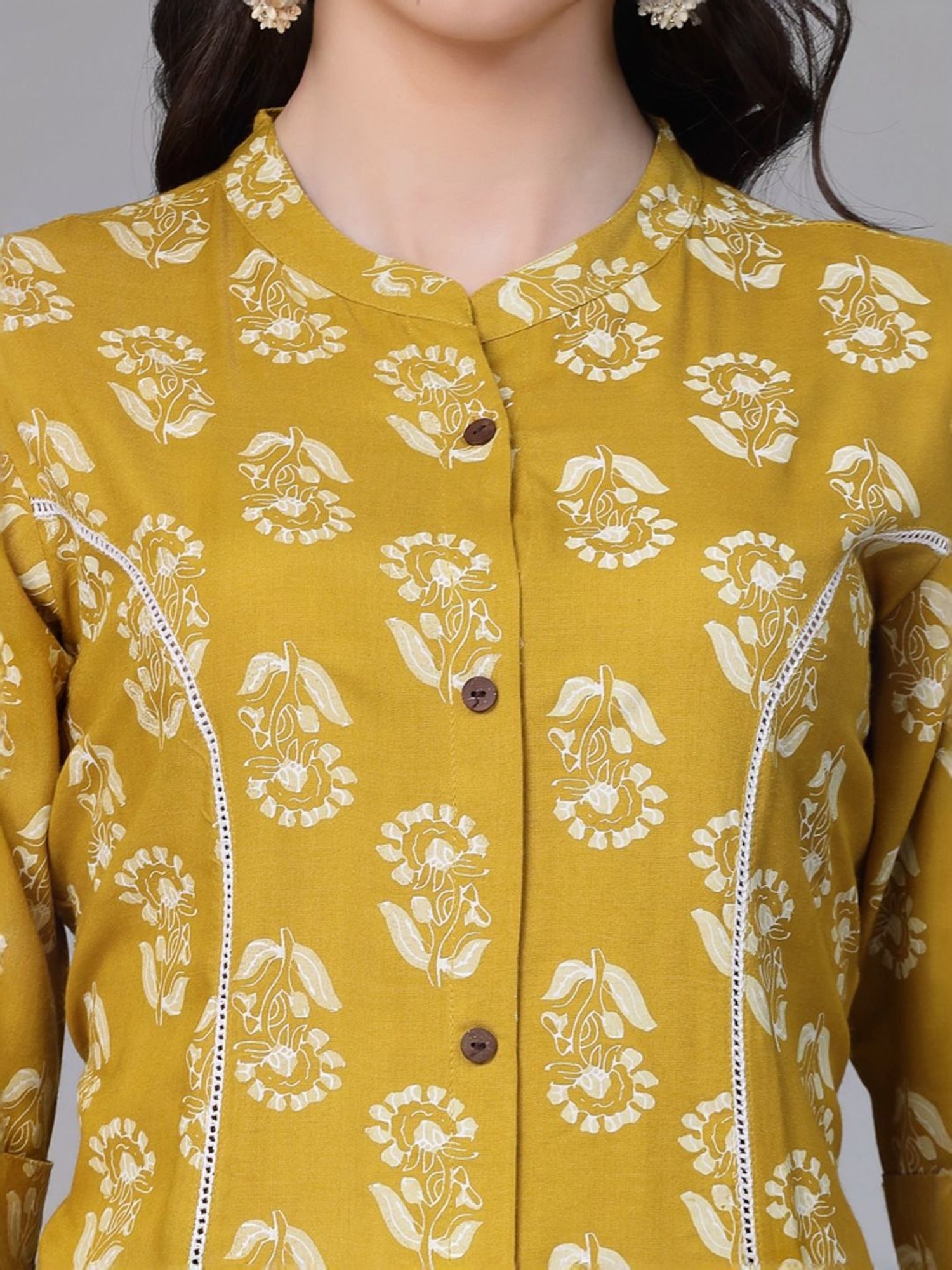 Stylum Lime Green Floral Print A-Line Kurta