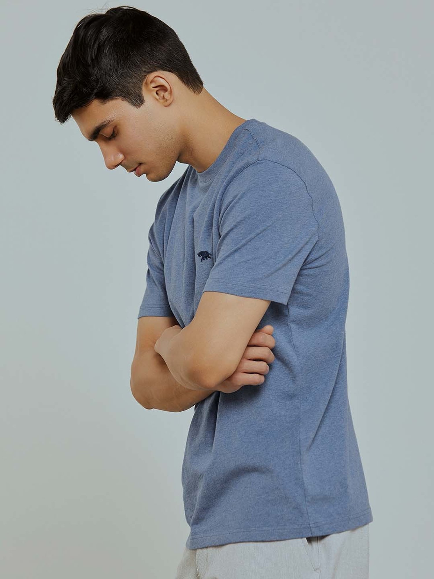 ANDAMEN Blue Melange Regular Fit Crew T-Shirt