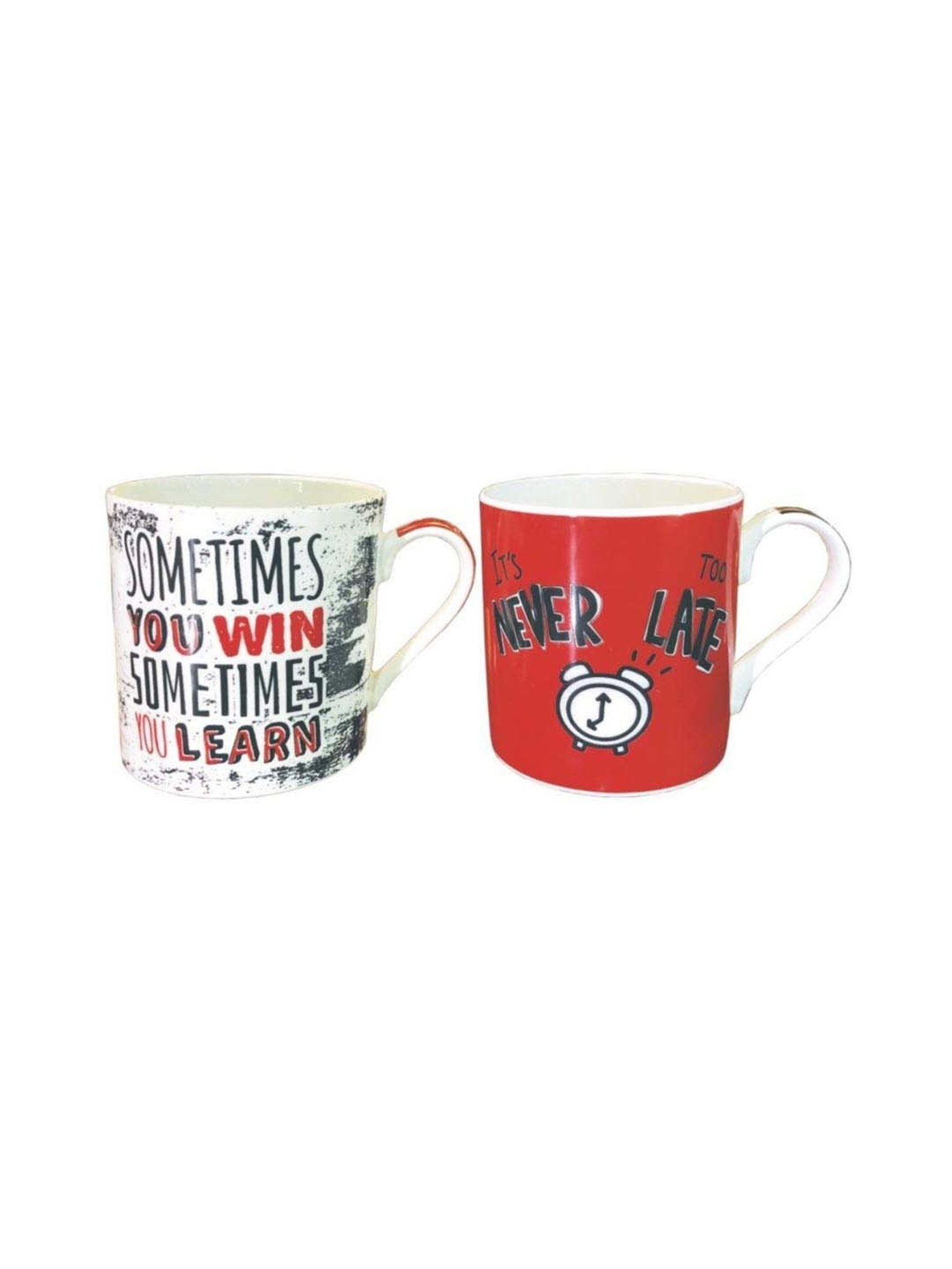 Goodhomes White & Red Bone China Coffee Mugs (350 ml) - Set of 2