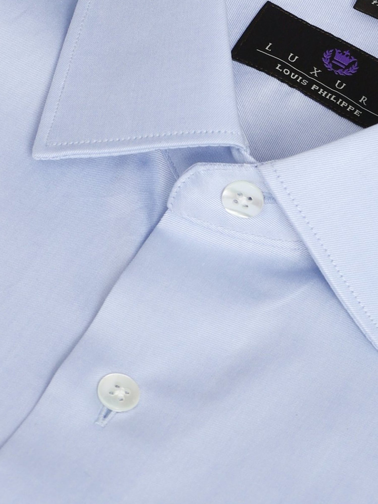 Luxure By Louis Philippe Blue Cotton Regular Fit Self Pattern Shirt