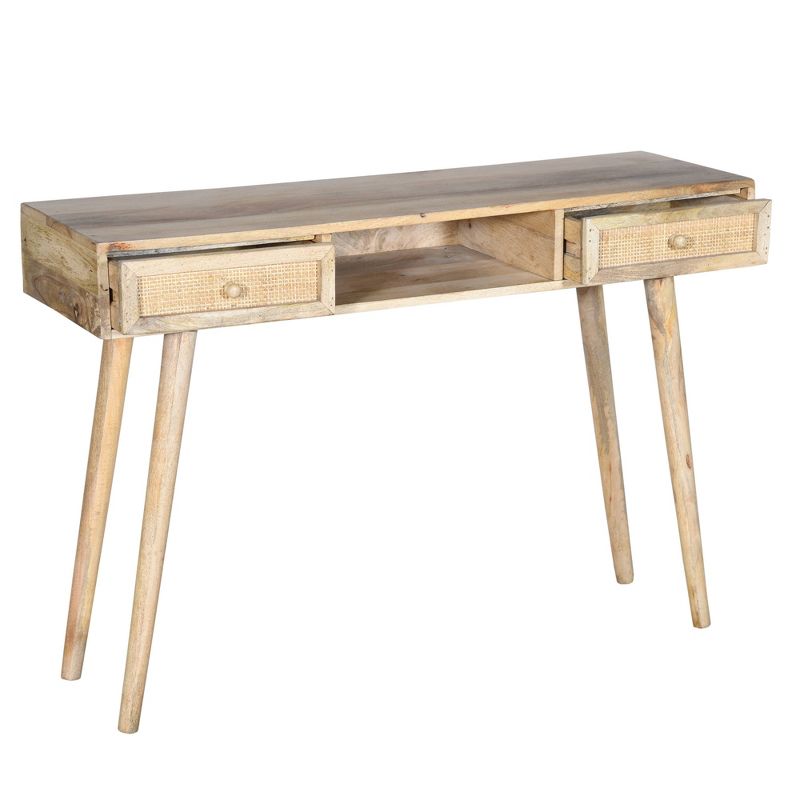 46" Farmhouse 2 Drawer Wooden Home Office Desk with Tapered Legs Brown - The Urban Port