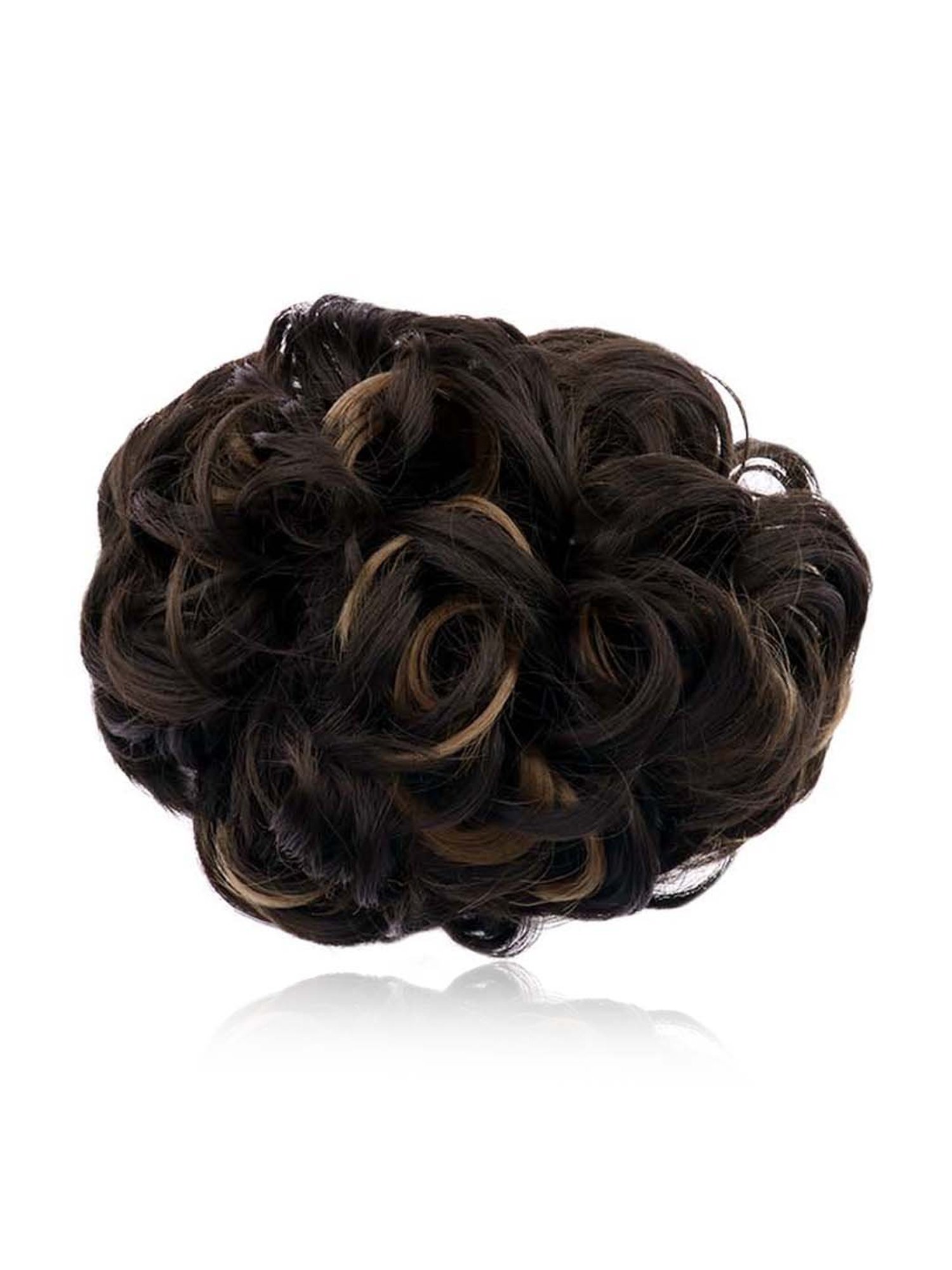 Streak Street Dark Brown Messy Bun with Golden Highlights