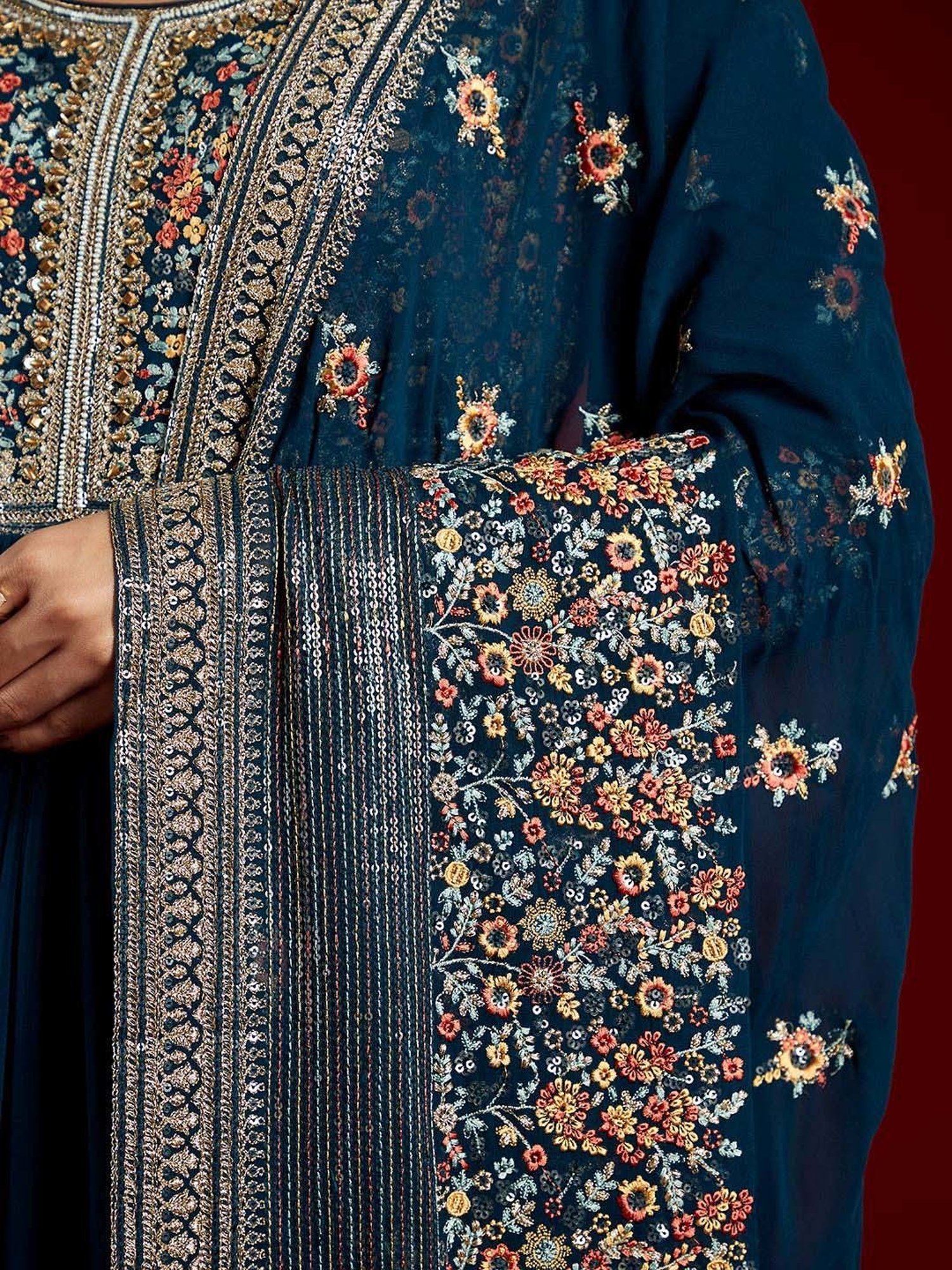 Libas Art Blue Embroidered Kurta Pant Set With Dupatta