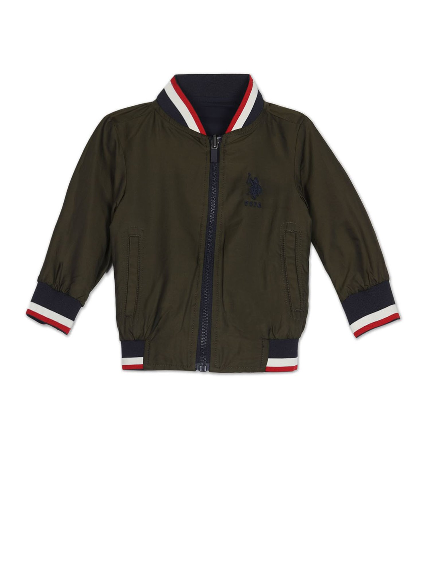 U.S. Polo Assn. Kids Olive & Navy Solid Full Sleeves Reversible Jacket