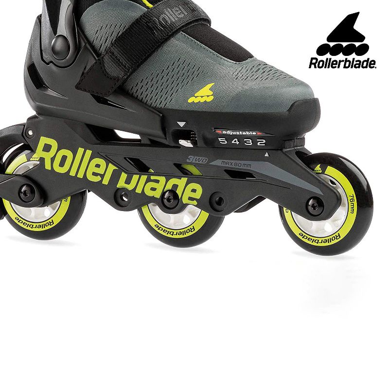 Rollerblade Microblade 3WD Inline Adjustable Lace Free Roller Skates for Kids, Black and Lime