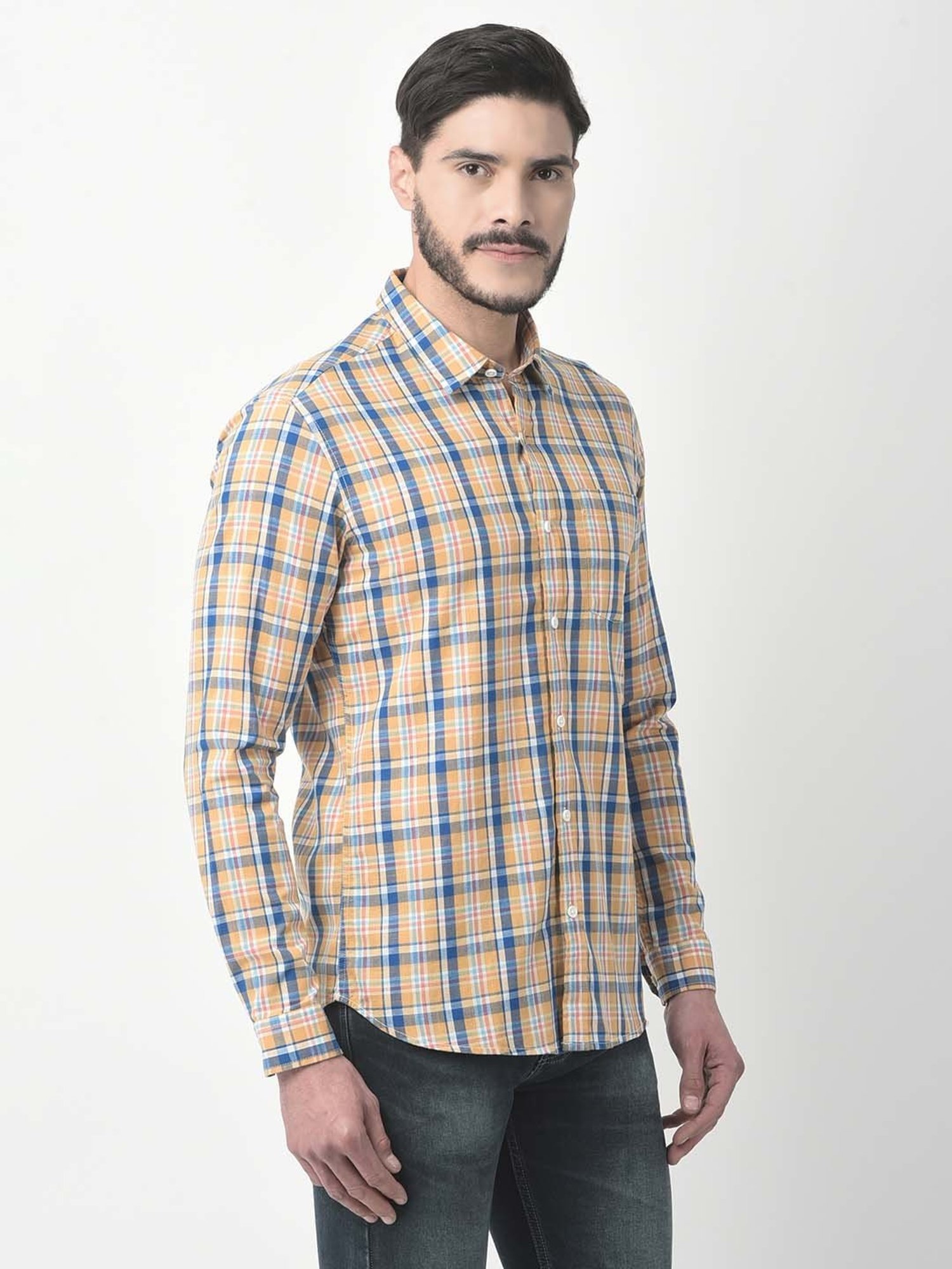 NUMERO UNO Light Orange Slim Fit Check Shirt