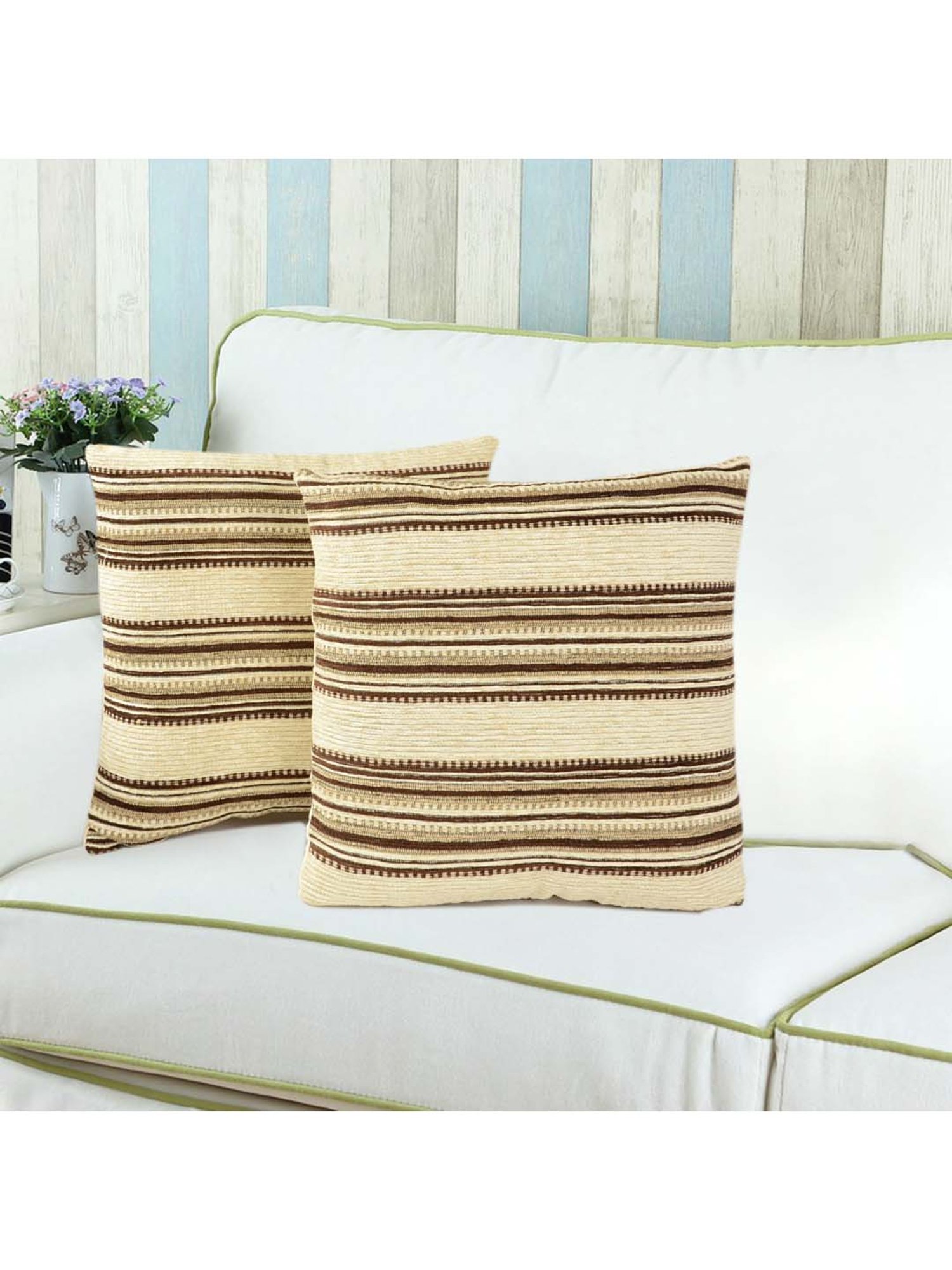 Saral Home Beige Chenille Cushion Covers - Set of 2